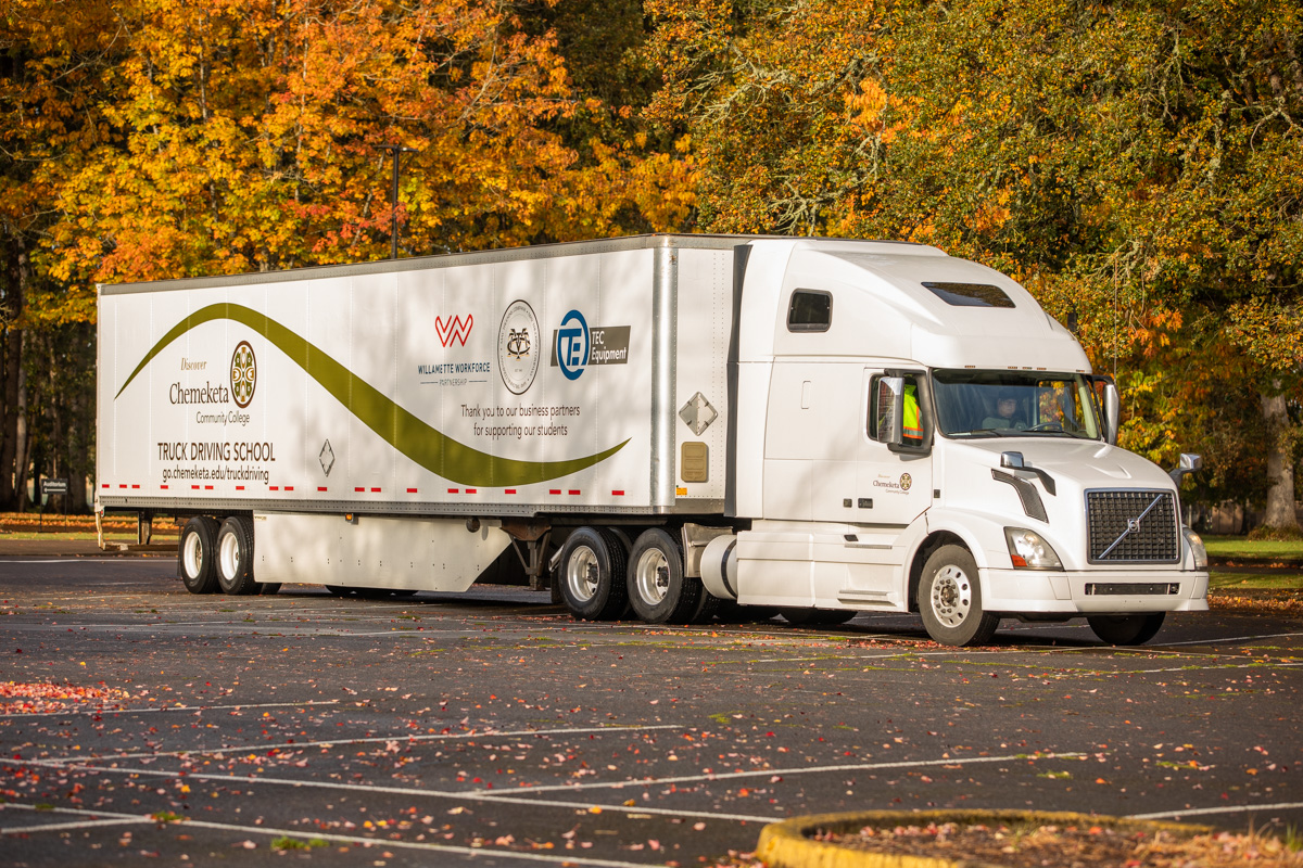 Chemeketa's truck with fall leaves in background